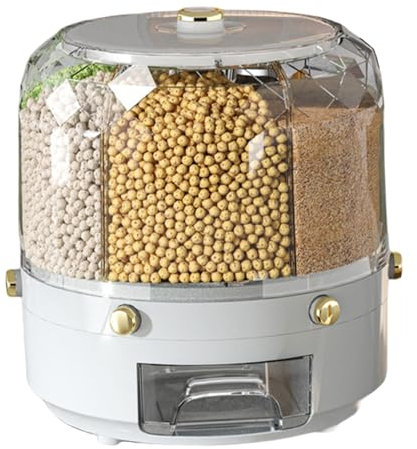 SMELEYOU Cereal Storage Containers Rice Storage Container 30L Rotating Rice Dispenser 6-Grid Clear Cereal Dispenser with Airtight Lid and Rice Cup for Food Grain Storage Container Grey