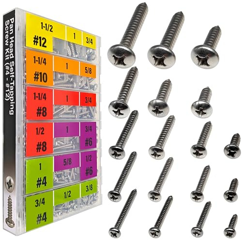 EEEEE Self Tapping Screws Assortment Set 552pcs, Assorted Screws SAE #4#6#8#10#12 304 Stainless Steel Sheet Metal Screws Kit Phillips Drive Wood Screw Assortment (SAE Pan Head 552pcs)