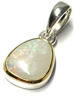 Kettenanhänger 925 Silber bicolor Opal Edelopal Milchopal freie Form dreick