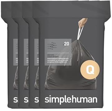 simplehuman Code Q 80 Count, Genuine Odorsorb Custom Fit Liners, Drawstring Odor Absorbing Trash Bags in Dispenser Packs, 50-65 Liter / 13-17 Gallon