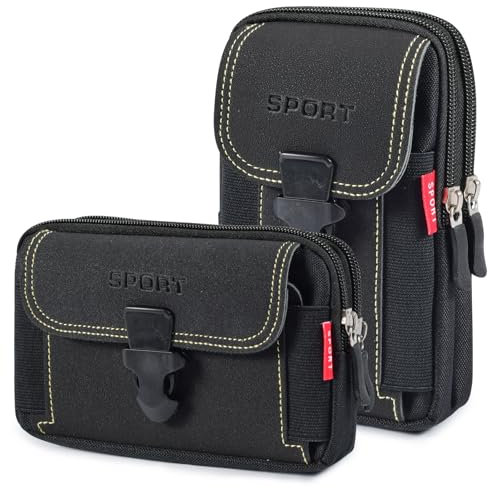 Lot de 2 Sac Tactique Ceinture, Nylon Sacoche Ceinture, Multifonctionnelle Molle Gadget Sac pour Téléphone pour Randonnée Voyage Sport Plein Noir