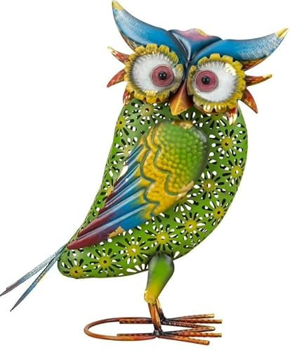 Eule Metall Bunt 34,5cm hoch Uhu Gartenfigur Vogelfigur Haus Garten Dekoration