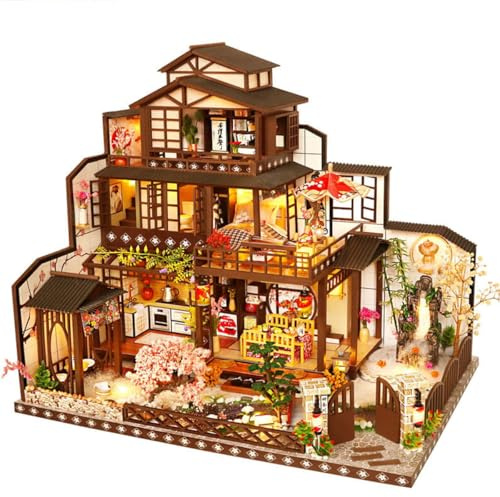 Habarri Miniatur Haus – DIY Set mit Liebe zum Detail – Bezauberndes 3D Modell mit LED – Puppenhaus 1:24 für Kinder & Erwachsene – Geburtstagsgeschenk für kreative Köpfe – Palast des ewigen Frühlings