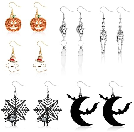 Halloween Ohrringe Set - 6 Paar für Damen und Kinder, Spinnen Ohrringe, Schmuck und Geschenke für Mädchen und Frauen
