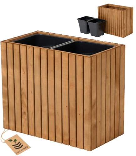 Jardinière pour extérieur - En bois avec insert en plastique - 18 l - Pot de fleurs carré pour balcon ou terrasse - 67 x 36 cm - Hauteur 55 cm