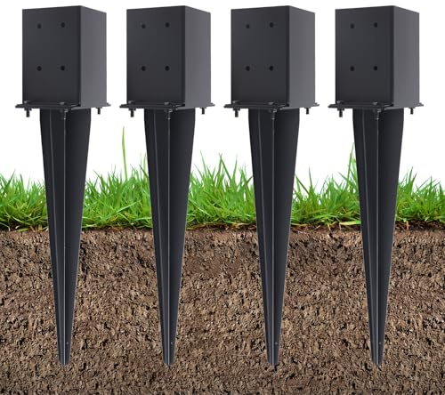 4 Pcs 4x4 Fence Post Anchor Ground Spike 22(Actual 3.6x3.6) Heavy Duty Metal Fence Post Anchor with Black Powder-Coated for Deck,Fence,Porch,Railing,Mailbox