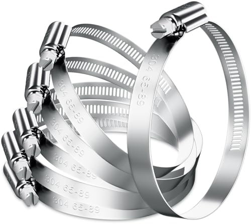 HOLMOL Set di 6 fascette stringitubo in acciaio inox, 65-89 mm, fascette stringitubo in acciaio inox A2, morsetti a vite regolabili per piscina, giardino, tubo dell'acqua