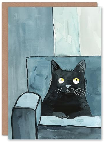 Artery8 Cat Lover Moggie Pet In Couch Fun Watercolour Blank For Him Or Her Art Birthday Card