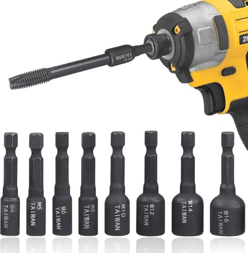 Casenly 8 pièces M4-M16 adaptateur taraud douilles, 1/4 pouce tige hexagonale taraud douilles adaptateur tournevis à frapper jeu de douilles taraud pour perceuse