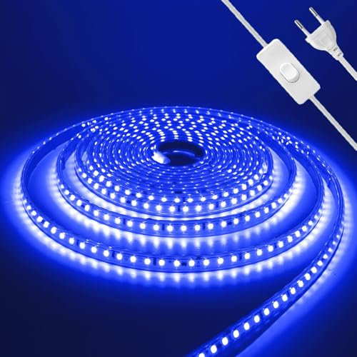 HEGEHE Striscia LED 220V [3M, Blu], con impostazione ON/OFF, 120LEDs/m Striscia LED impermeabile IP65 flessibile e tagliabile CRI90+, illuminazione decorativa per casa e negozi