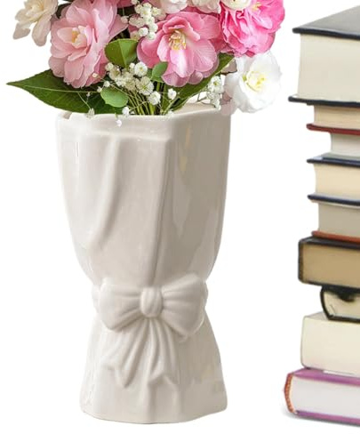 Schleifenvase - Dekorative Zweige Vase aus Keramik - Kreative Vase mit Schleife Büro Deko Blumenvase für Schreibtisch Tisch