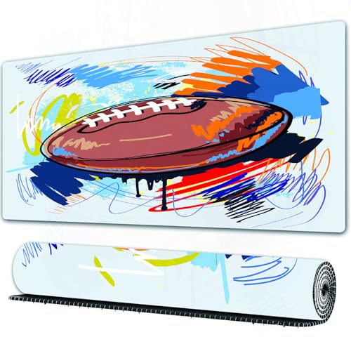 FEHWI Grand Tapis de Souris de Jeu avec Bords surpiqués et Dos antidérapant,sous-Main pour Clavier et Souris,Sports, Esquisse de Ballon de Rugby en Forme de Diamant avec des gribouillages co,80×30 cm