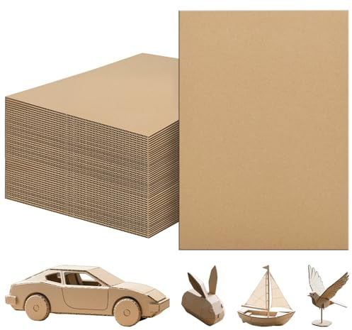 JIEHIN 50 Stück Wellpappe 30 x 40 cm, 3mm Dicke Pappe Blätter Wellpappbögen Braun, Braune Wellpappe zum Basteln für Mailing, Verpackung, DIY, Kunsthandwerk