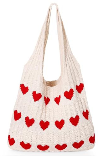 Lilbitty Herz Häkeltasche Süße Handtasche für Frauen Y2K Accessoires Valentinstag Ästhetik Gehäkelte Tasche Stricktasche, Perfekt für It-Girl Styles