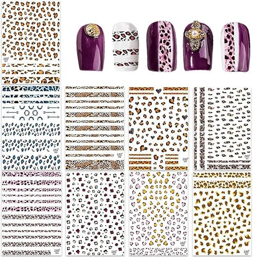 9 Bögen Nagelkunst-Aufkleber mit Leopardenmuster (über 1500 Stück), sexy Nagelaufkleber mit Tiermuster, künstliches Nageldesign, selbstklebende Nagelspitzen, Dekorationen für Kinder, Mädchen und Fraue