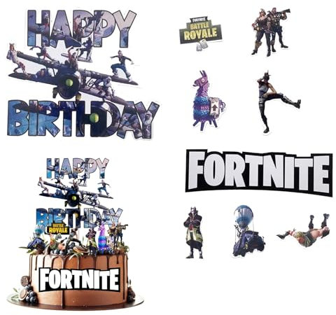 Lot de 9 décorations multicolores pour gâteaux de jeux vidéo – 1 grande décoration « Happy Birthday » et 8 petites décorations de cupcakes en forme de bac à sable – Assemblage et utilisation faciles