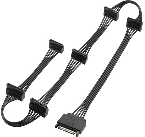 ELFJMZP SATA 15-Pin Power Splitter Cable 1 Male to 6 Female, 18AWG Tinned Copper, 72cm for HDD SSD CD-Drive - Multi-Drive Power Adapter for PC NAS Server (Black, PVC Jacket)
