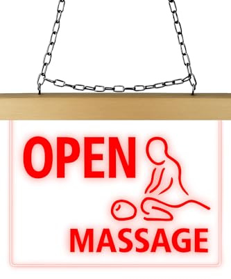 INDIGOS UG - LED Lampen - Leuchtschild - OPEN Massage - graviert - 26x20 cm zum Hängen an Wand oder Scheibe - LED Schild beleuchtet für Büro Laden Praxis Studio Schaufenster Empfang Werbung innen
