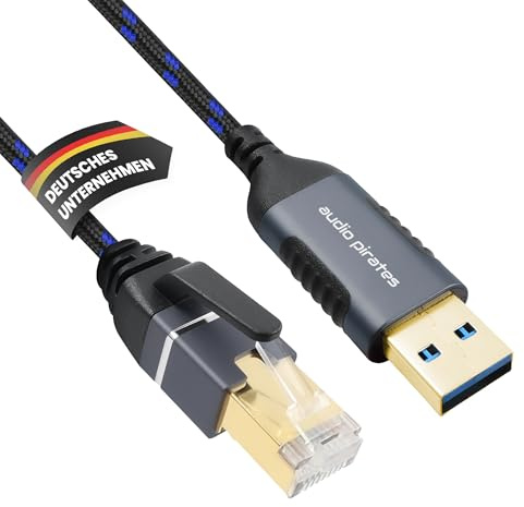audio pirates Pack USB 3.0 auf RJ45 Ethernet Adapter Kabel, (Gigabit, CAT6A, 1000 Mbps) – USB-Netzwerkadapter mit vergoldeten Kontakten & Aluminiumgehäuse (1er Pack, 10 Meter, Blau)