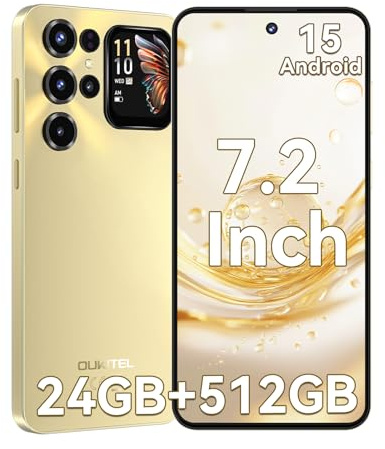 OUKITEL C68 PLUS Mobile Phones, 7.2’’HD+ 120Hz Sub Display, 24GB RAM & 512GB ROM/1TB TF, 6000mAh Battery, 64MP, Sim-Free & Unlocked Mobile Phones, 4G Dual SIM Android Phone, NFC, OTG, Case - Gold