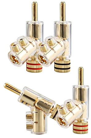 Agmoctz 4 StüCk Bananenstecker 45 Grad Abgewinkelte Bananenstecker Schraubverriegelungsstecker für AV-Receiver, VerstäRker, Lautsprecher Gold
