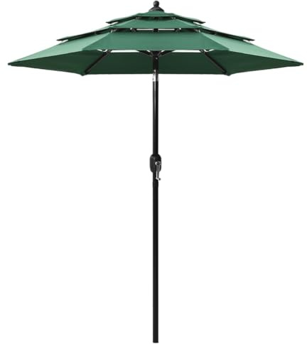 Holamys Grüner Sonnenschirm mit 3-lagigem Polyester, 2 m Durchmesser, UV-Schutz, pulverbeschichtetem Aluminium-Mast, Kurbel und Kippfunktion für Garten, Terrasse und Pool