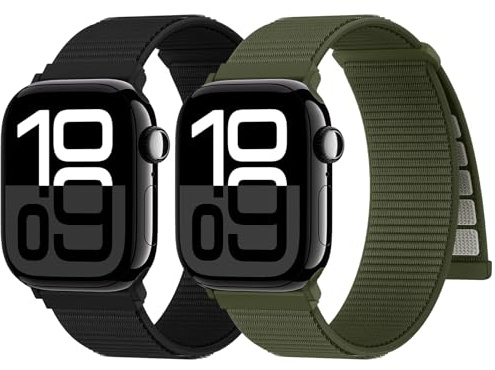 2PCS Cinturini Nylon per Cinturino Apple Watch 44m 46mm 45mm 49mm | Cinturino Tessuto, Cinturino Stoffa, Nylon Solo Loop Traspirante per iWatch 11 10 9 8 7 6 5 4 3 2 1 SE Ultra 3 2 1 Uomo Donna