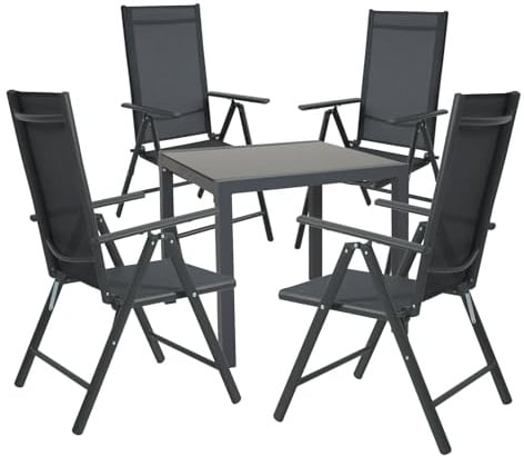 SVITA Set Gartentisch mit 4 Stühlen Hochlehner klappbar Campingstuhl Klappsessel Metall Anthrazit
