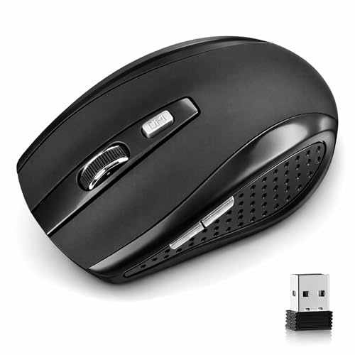 Boulton Wireless Mouse with USB Receiver – Cordless Computer Mice 2.4GHz Portable Computer Mouse - Adjustable DPI, Side Buttons for Forward & Back - Battery Powered - Office Laptop Mouse (Black)