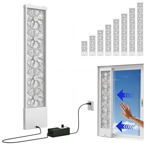GAOCUNBING Vertical Window Exhaust Fan Sliding Windows, Align with Window Top and Bottom Inner Frames Tool-Free with Stepless Speed Control for Bedrooms Spaces Hot Areas White,13.8-15.7in