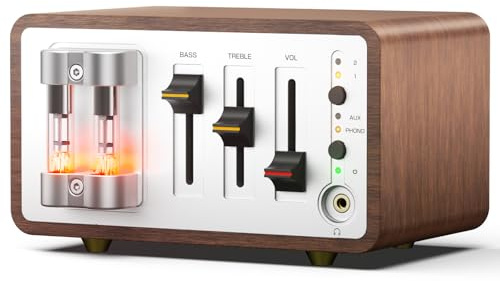 Douk Audio Röhren Phono Vorverstärker MM/MC mit Kopfhörerausgang | Mini, Retro, für Plattenspieler, AUX & Kopfhörer 32–300 Ohm, HiFi Stereo