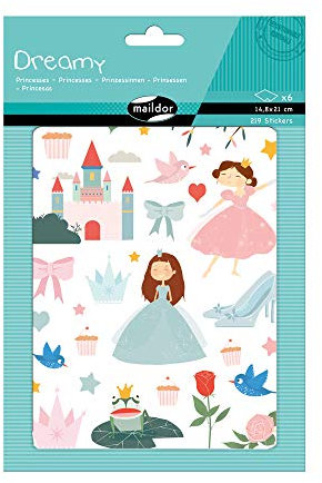 Maildor AE134O Packung mit 6 Bögen Stickers Dreamy in Format DIN A5, 14, 8 x 21cm, ideal für Kinder ab 2 Jahren, Prinzessin) 1 Pack