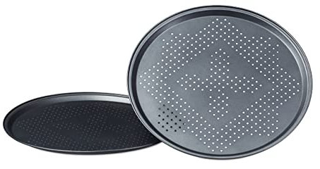Relaxdays Set 2 Platos Horno para Pizza, Moldes Redondos Empanada, Diámetro Aprox. 29cm, Antiadherente, Antracita