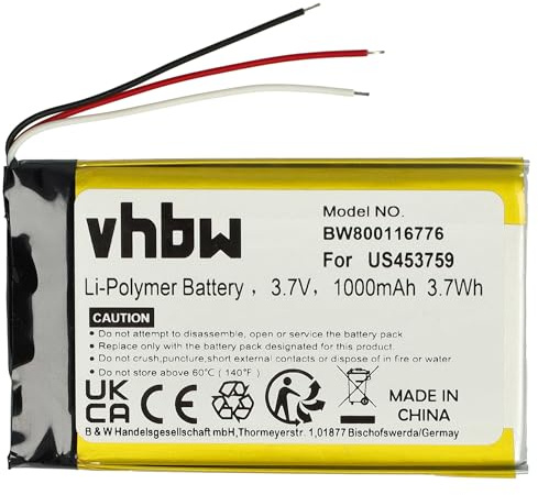 vhbw Akku kompatibel mit Sony Walkman NWZ-ZX1 MP3-Player | (1000 mAh, 3,7 V, Li-Polymer)