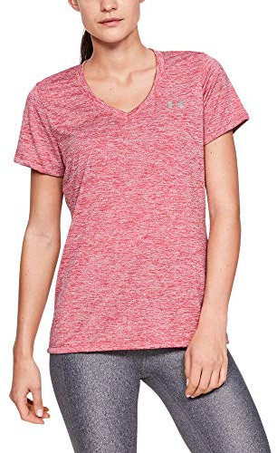Under Armour Tech Short Sleeve V - Twist, Ladies T Shirt Made of 4-Way Stretch Fabric, Ultra-light & Breathable Running Apparel Women, Pink (671), L