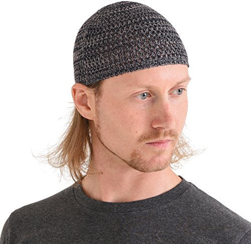 CHARM Seide Schädel Mütze Handgefertigt in Japan Dehnbar Kufi Hut Beanie für Männer Herren Damen Mix Schwarz L