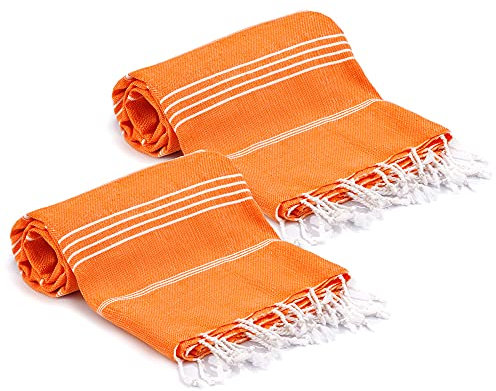 Turquoise Home, Großes Strandtuch 100% Baumwolle - Weich und Langlebig, Hamamtuch Ideal für Sauna, Spa, Yoga und Pool, Orange Saunahandtuch (2 Stück), 100x180 cm