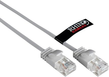 rhinocables Slim CAT 6 High-Speed Gigabit Ethernet Cable - Patch Network Lead for LAN| Snagless UTP Design, LSZH Jacket | RJ45 Connector for Internet, Router, Modem, Smart TV, PC & More (3m, White)