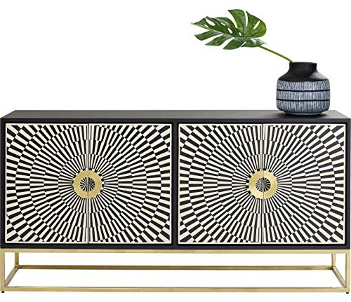 Kare Design Sideboard Electro, Schwarz/Weiß, Kommode, Massivholz Korpus, Stahlbeine, Zebra-Look, handgearbeitet, Soft-Close Türen, mit 2 Türen, 80x160x40 cm (H/B/T)