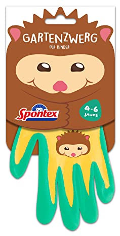 Spontex Gartenzwerg Handschuhe, Gartenhandschuhe für Kinder, ideal für das Spielen und Arbeiten im Garten, mit Nitrilbeschichtung, Farbe nicht frei wählbar, 1 Paar, 4-6 Jahre