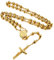FaithHeart Rosenkranz Kette Gold Damen Herren Kreuzkette für Auto Rosenkranzkette Sankt Michael Halskette Edelstahlkette Orthodoxes Kreuz Rosary Necklace Religiöse Schmuck