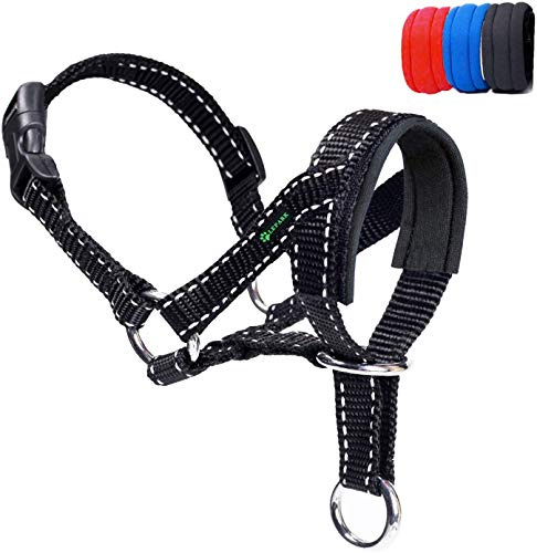 ILEPARK Dog Head Collar with Reflective Strap, Head Halter Collar for Dogs, Adjustable and Easily Control, for Small Medium and Large Dogs. (M,Black)