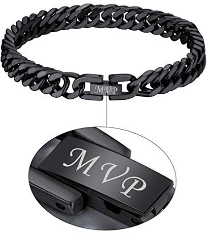 Bandmax Unisex personalisiert Armband Schwarz Panzer Armband 8mm massive kubanische Gliederarmband 19cm schwere Panzerkette Link Chain Bracelet Modeschmuck Accessoire für Frauen Jungen