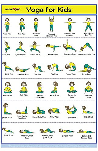 SPORTAXIS - Yoga-Poster mit großen und niedlichen Illustrationen - Yoga-Übungen - Fitnesstraining für junge aktive Kinder - stabiles und laminiertes Yoga-Poster - 45,7 x 68,6 cm