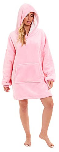Hooded Blanket Top Lounge Fleece Sherpa Original Blankets Sweatshirt Hoodie As Seen On TV Warm Soft Cozy One Size Fits All Men Women Girls Boys, Pink