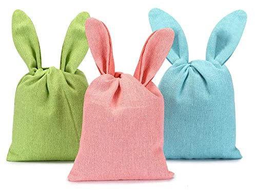 Zaloife Osterhasen Taschen, 3 Pack Osterbeutel Jute, Ostertasche mit Ohren, Osterkorb Jute, Osterbeutel zum Befüllen, Jute Beutel mit Ohren für Kinder Süßigkeiten Geschenken Osterparty