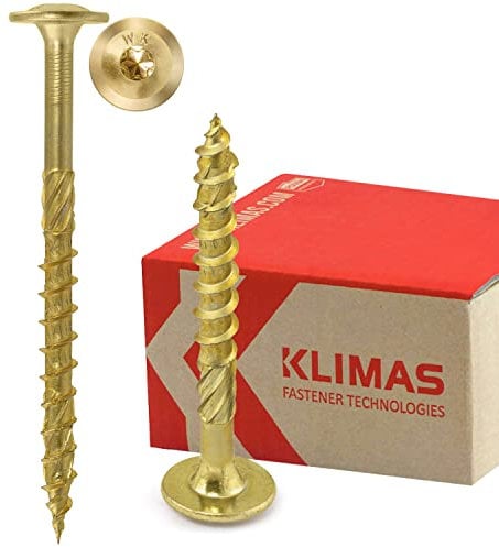 KLIMAS Vis à bois - Vis à tête plate - de charpente à tête plate pour construction en construction bois - Jaune - 8x60 mm, 50 pièces,