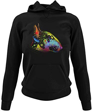 knut Fashion & Streetwear Damen Hoodie Kapuzensweatshirt Motiv Bullterrier Frauen Kapuzenpullover Sweatshirt für echte Miniatur Bullterrier Fans Schwarz Soft Rose Weiß und Gr. XS-3XL (Schwarz, XL)