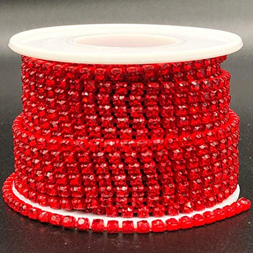 Towenm Strass-Kette, 9,1 m, 3 mm Kristall-Strasssteine, enge Kette, zum Aufnähen, Kristallkrallenbecher (Siam/Rot, SS12/3 mm)