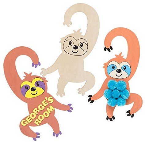 Baker Ross FE428 Faultier Holz Türanhänger zum Bemalen - 4er Pack, Holz Basteln für Kinder zum Dekorieren und Aufhängen